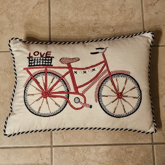 RARE MACKENZIE CHILDS BICYCLE LOVE COURTLY CHECK COTTON THROW ACCENT PILLOW - Picture 1 of 15